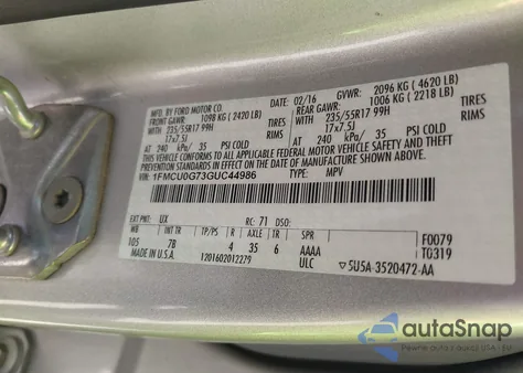 2016 Ford Escape Se from USA, damaged, VIN 1FMCU0G73GUC44986